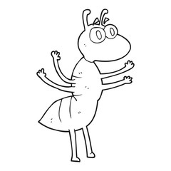 black and white cartoon ant