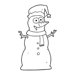 black and white cartoon snowman