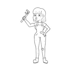 black and white cartoon female plumber