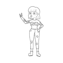 black and white cartoon rock girl