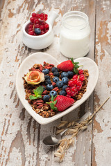 Granola, yogurt, berries and nuts. healthy breakfast. Super Foods