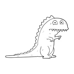 black and white cartoon dinosaur