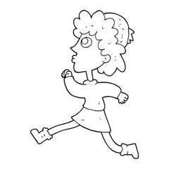 black and white cartoon running woman