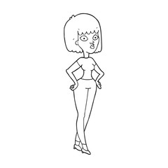 black and white cartoon woman with hands on hips