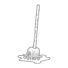 black and white cartoon mop