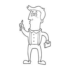 black and white cartoon man with notebook