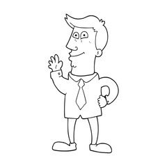 black and white cartoon waving man