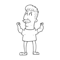 black and white cartoon celebrating man