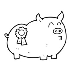 black and white cartoon prize winning pig