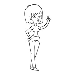 black and white cartoon woman with idea