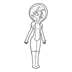 black and white cartoon alien space girl