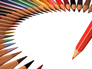 Pencil and frame of colored pencils isolated on white background