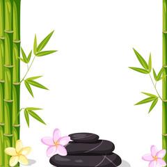 Spa wellness set with stones, frangipani flowers and bamboo plants