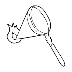 black and white cartoon magnifying glass burning