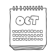 black and white cartoon calendar showing month of october