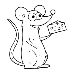 black and white cartoon mouse with cheese