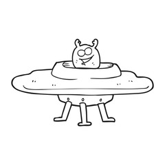 black and white cartoon spaceship