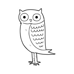 black and white cartoon owl