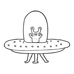 black and white cartoon flying saucer