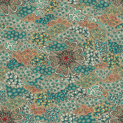 Seamless pattern. Abstract nirvana psychedelic doodles, color version. Vector illustration