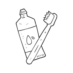 black and white cartoon toothbrush