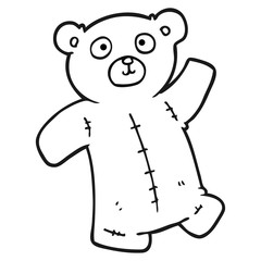 black and white cartoon teddy bear