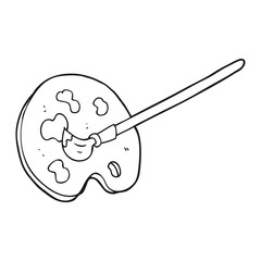 black and white cartoon artist palette