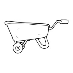 black and white cartoon wheelbarrow