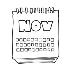 black and white cartoon calendar showing month of November