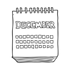 black and white cartoon calendar showing month of December