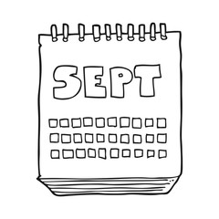 black and white cartoon calendar showing month of September