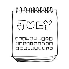 black and white cartoon calendar showing month of July
