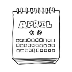 black and white cartoon calendar showing month of April