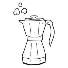 black and white cartoon stovetop espresso maker