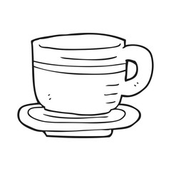 black and white cartoon cup and saucer