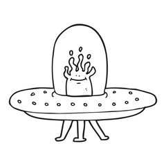 black and white cartoon flying saucer