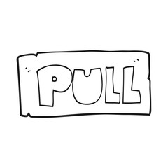black and white cartoon door pull sign