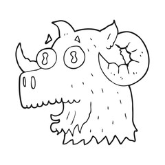 black and white cartoon ram head