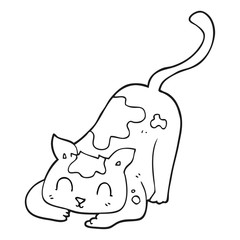black and white cartoon cat playing