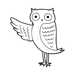 black and white cartoon owl