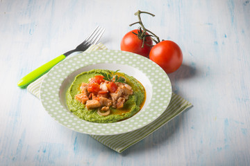 fish stew with pea cream