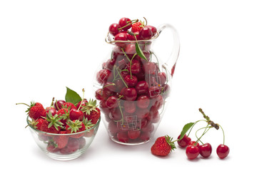 Ripe, fragrant strawberries and cherries.