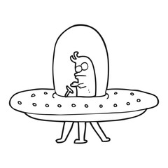 black and white cartoon flying saucer