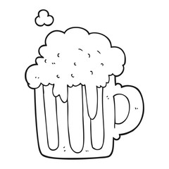 black and white cartoon foamy beer