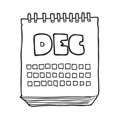 black and white cartoon calendar showing month of december