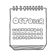 black and white cartoon calendar showing month of october