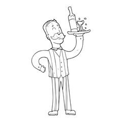 black and white cartoon waiter