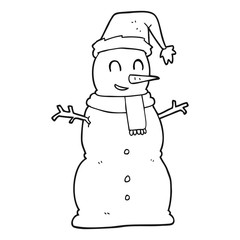 black and white cartoon snowman