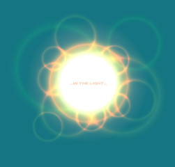 Abstract turquoise green light background. Glowing ring round frame. Futuristic modern design illustration