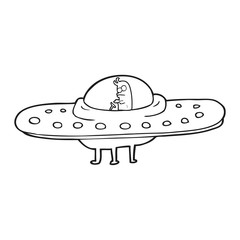 black and white cartoon ufo